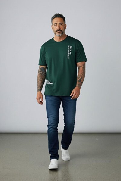 Altamira Erkek Yeşil Believe Baskılı Oversize T-shirt