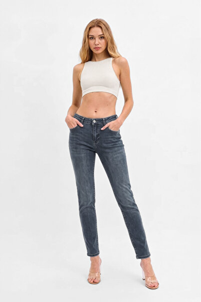 BANNY JEANS Γυναικείο Παντελόνι Τζιν Κανονικής Μέσης Lycra Slim Fit Μπλε