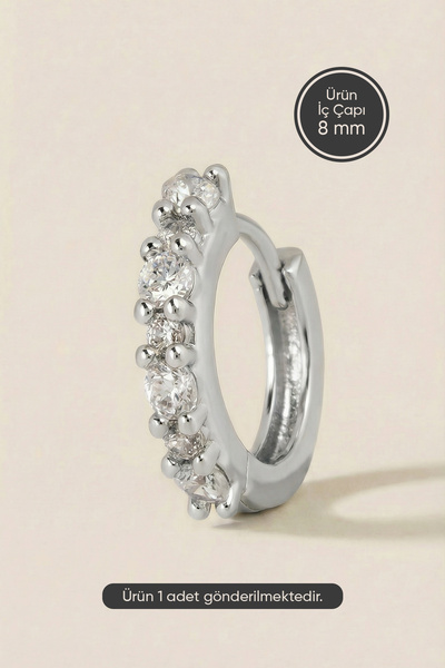 Hetra Gümüş Renkli Cerrahi Çelik Sıralı Taşlı Halka Piercing – Helix, Kıkırda...