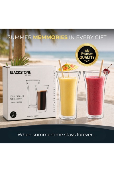 Blackstone 2PCS Double Wall Glass 400ml, Borosilicate Tall Glass For Hot & Co...