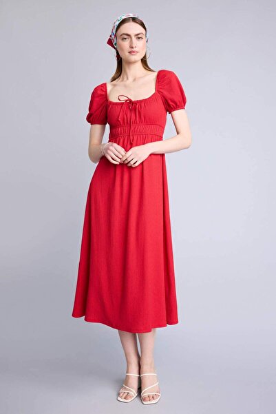 DeFacto Square Neck Short Sleeve Midi Dress H7097Ax26Sm