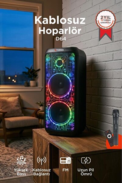 Torima Bluetooth Hoparlör Mikrofonlu Kumandalı Rgb Işıklı Speaker D64 Siyah