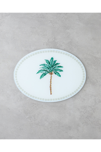 English Home Palm Tree Cam Kesme Tahtası 38x28 cm Beyaz