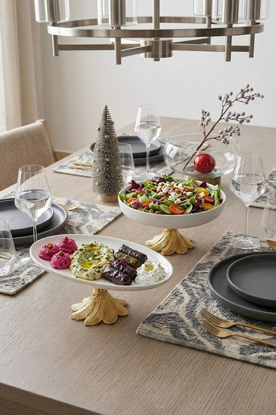 MAY HOME Set of 2 Porcelain Kand Footed Tableware Presentation Plates & Appet...