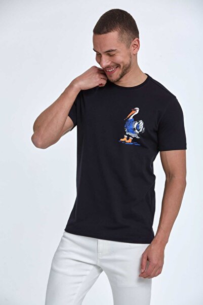 Voltaj Pingvin Štampano Pamuk lu okrugla kragna T-shirt tamnoplava
