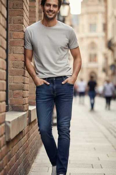 Voltaj Oscar Slim Fit Jeans Trousers Navy Blue