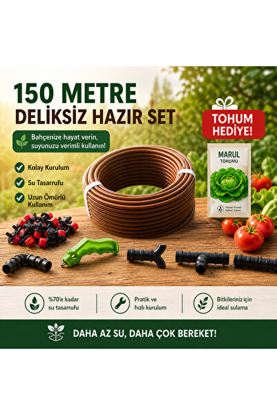 Genel Markalar 150 Metre Deliksiz Düz Damla Sulama Sistemi Ve Ek Parçaları