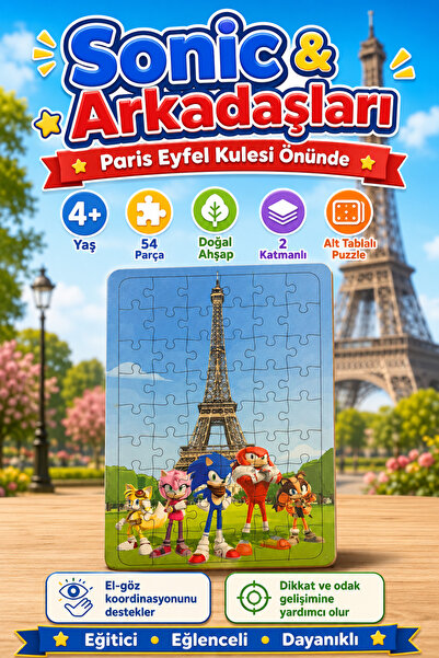 caps office 54 Parça Eğitici Ahşap Puzzle & Yapboz Sonic ve Arkadaşları Paris...