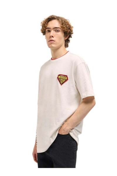 The Bear House Men's White Oversize Graphic Design Crew Neck T-shirtStylish C...