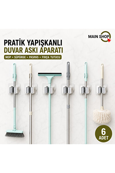 MAİN SHOP 6 Adet Yapışkanlı Pratik Mop Temizlik Fırçası Tutucu Asma Askı Apar...