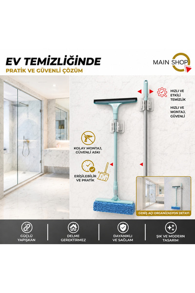 MAİN SHOP 2 Adet Yapışkanlı Pratik Mop Temizlik Fırçası Tutucu Asma Askı Apar...