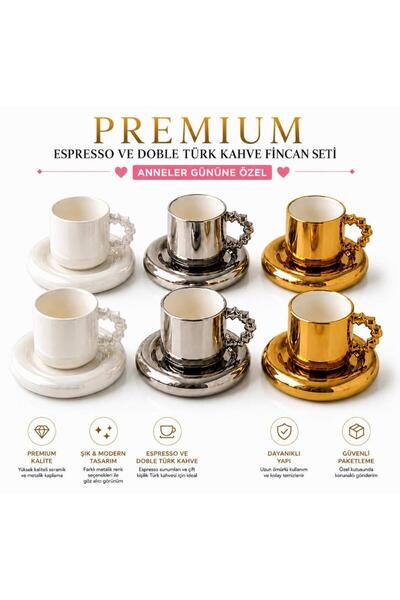 HÜCO BAZAAR 6 Kişilik 3 Renkli Metalik İncimsi Parlak Kaplama Kahve Espresso ...