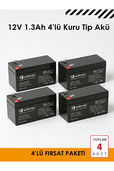 SOLİNVED 12V 1.3Ah Kuru Tip Akü (4 Adet)