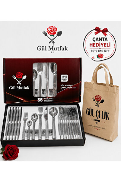 Gül Mutfak 36 Piece Simple 6-Person Luxury Fork & Spoon & Knife Set 18/10