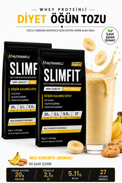 Slimfit Nutrawell Muz Kurabiye 2 Adet - Öğün Yerine Geçen Shake