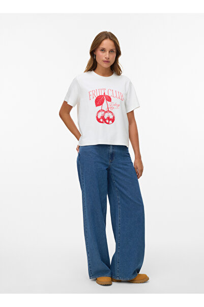 Vero Moda Beyaz Kadın Baskılı T-Shirt VMYMA METTE SS TOP BOX JRS