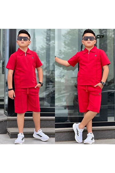Lucky kidswear SET BĂRBĂTESC CU GULER, PANTALONI SCURȚI ȘI DETALII CU BRODERI...