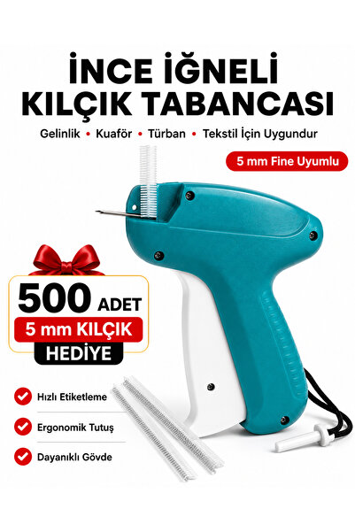 elroy İnce İğneli 5 mm Kılçık Tabancası 500 Adet Kılçık Hediyeli Türban Gelin...