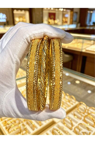 ALZAHR Three non-openable stackable women's bracelets with a retro braided an...