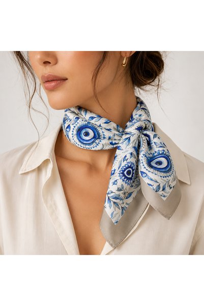 IŞIKTAŞ COLLECTİON Gray Eye Pattern Bandana Scarf 50X50 cm