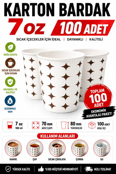 Enjoy Party Store 7 Oz Karton Bardak 100 Adet Sızdırmaz 1.Kalite