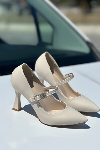 topuksarayı Women's Adel Buckle Heeled Stiletto in Nude-Matte