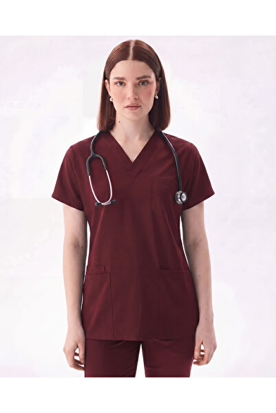 Class Üniforma Classic - Faux Sleeve Burgundy Women's Lycra Uniform Set with ...