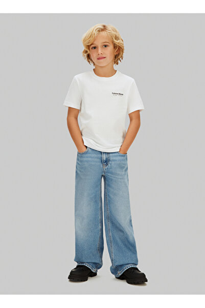 Calvin Klein Beyaz Erkek Çocuk Baskılı T-Shirt IB0IB02608YAF