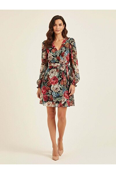 Women's Red Floral Patterned Short Dress | Frn Line