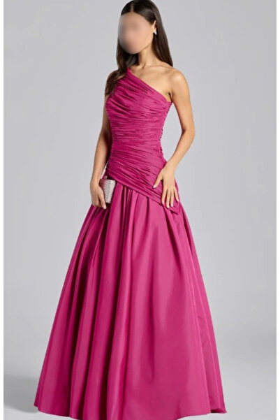 Mazon Fashion Pink One Shoulder Pleated Evening Dress