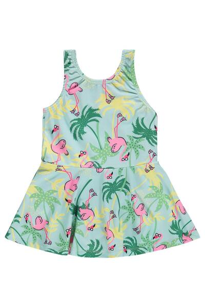 Civil Girls Costum de baie cu imprimeu flamingo pentru copii 2-12 ani - Verde