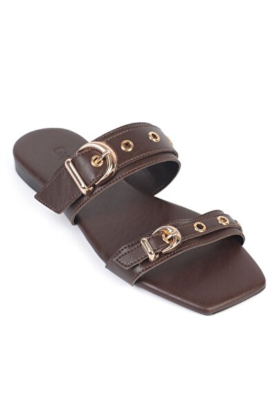 Capone Outfitters Niki Flat Heeled Women's Slippers with Metal Two Buckles an...
