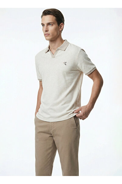 Fabrika Bej Erkek Slim Fit Jakarlı Polo T-Shirt F6SM-TST 2104