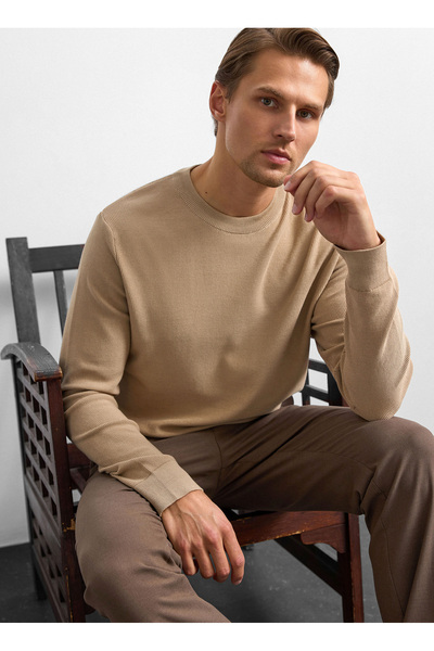 Back And Bond Beige Men's Crew Neck Regular Fit Sweater B35W40017