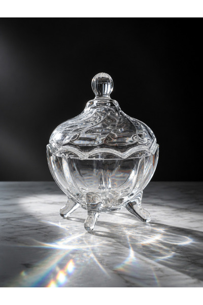 FAIR HOME Yade 3 Bacaklı Kapaklı Cam Şekerlik 13×9 cm