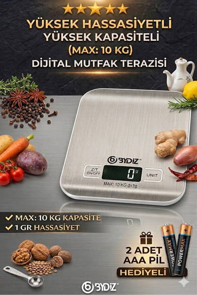 Digital Kitchen Scale 10 Kg 1 Gr Precision Kitchen Scale Stainless Steel Surface + Battery Gift BY-005