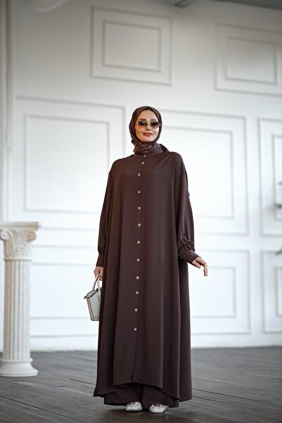 NS Moda Tesettür İnci Takım Kahverengi-Model 576