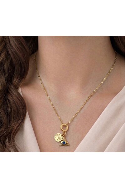 Lume Store Women's Gold-Colored Triangle Eye Detailed Charm Necklace