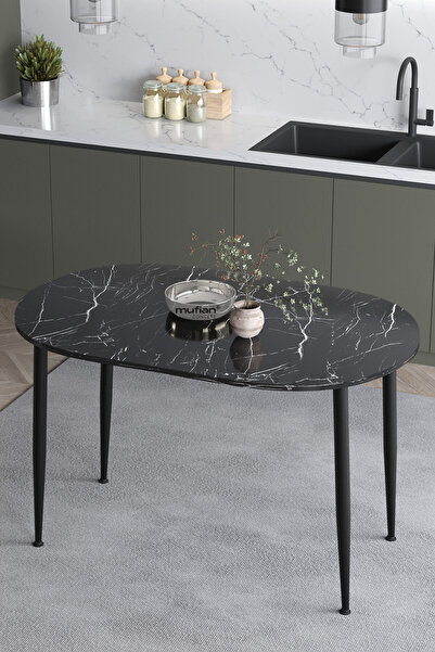 Mufian Concept Melinda 70x110 Cm İskandinav -Bohem Oval Siyah Mermer Desen Mu...