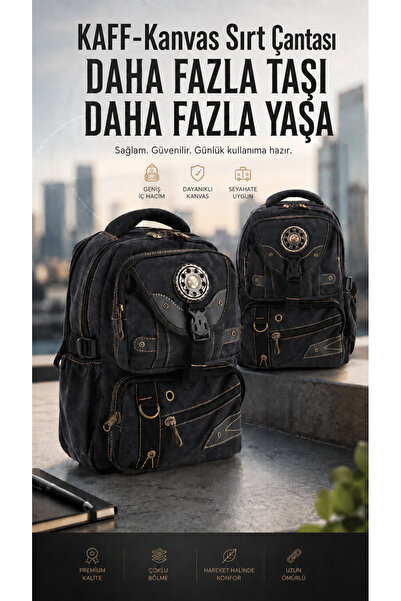 KAFF ÇÇS Black Ccs51414 Rucsac unisex din pânză, rezistent la apă, cu mai mul...