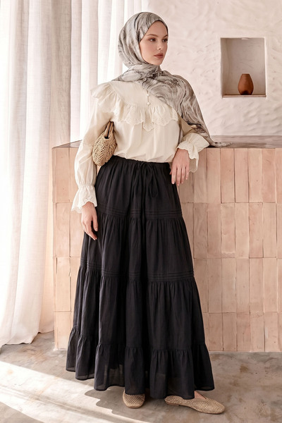 InStyle Black Skirt with Drawstring Laces
