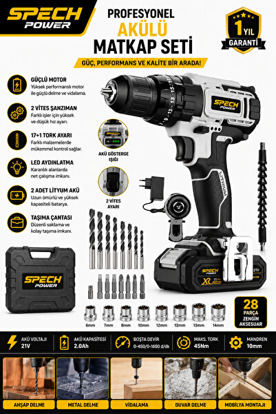 Spech Power Akülü Şarjlı Vidalama Titan Şanzuman 2X Akülü LX999 Titan Şanzuman