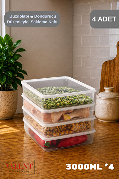 VALENT 4 Adet Vakumlu Sızdırmaz Erzak Fresh Saklama Kabı Seti 3 Litre - Şeffa...