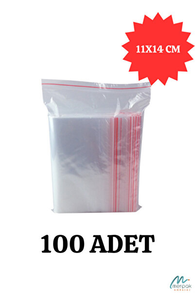 Merpak Ambalaj Kilitli Torba 11x14 Cm 100'lü Kilitli Buzdolabı Poşeti Şeffaf Kilitli Poşet Kilitli Saklama Poşeti