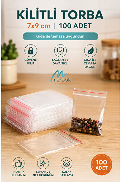 Merpak Ambalaj Kilitli Torba 7x9 Cm 100'lü Kilitli Buzdolabı Poşeti Şeffaf Ki...