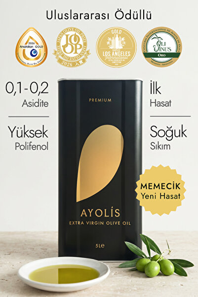 Ayolis Premium Gurme Memecik Zeytinyağı 5 Lt Ödüllü Erken Hasat Soğuk Sıkım N...