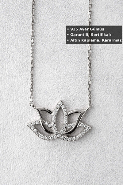 Jewelmim Lotus Çiçeği Gümüş Kolye | Beyaz Altın Kaplama Hediye 925 Ayar Kadın...