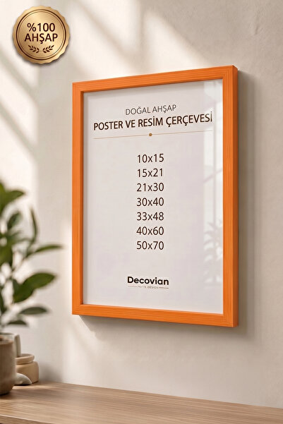 Natural Wood Frame Orange- Blank Frame- Picture Frame- Poster Frame(front PROTECTED , without poster)
