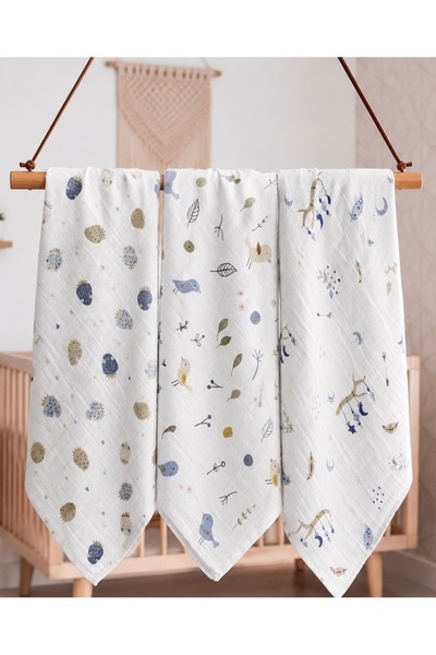 Organic Cotton Muslin Blanket & Muslin Baby Blanket 3pcs Set 90cm X 90cm