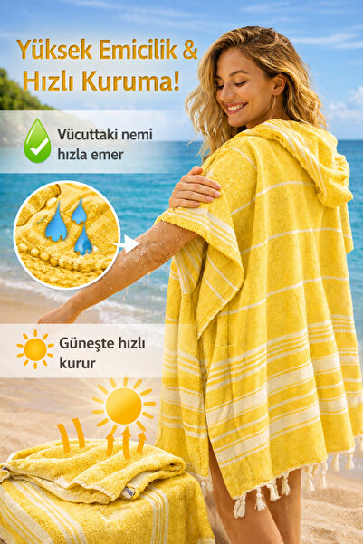 ELY PARKER Halat de baie Poncho Peshtemal Bumbac Prosop de plajă Galben